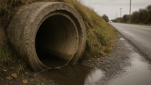 buse béton en bord de route